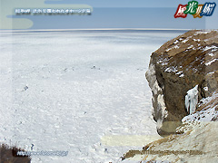 能取岬 流氷で覆われたオホーツク海